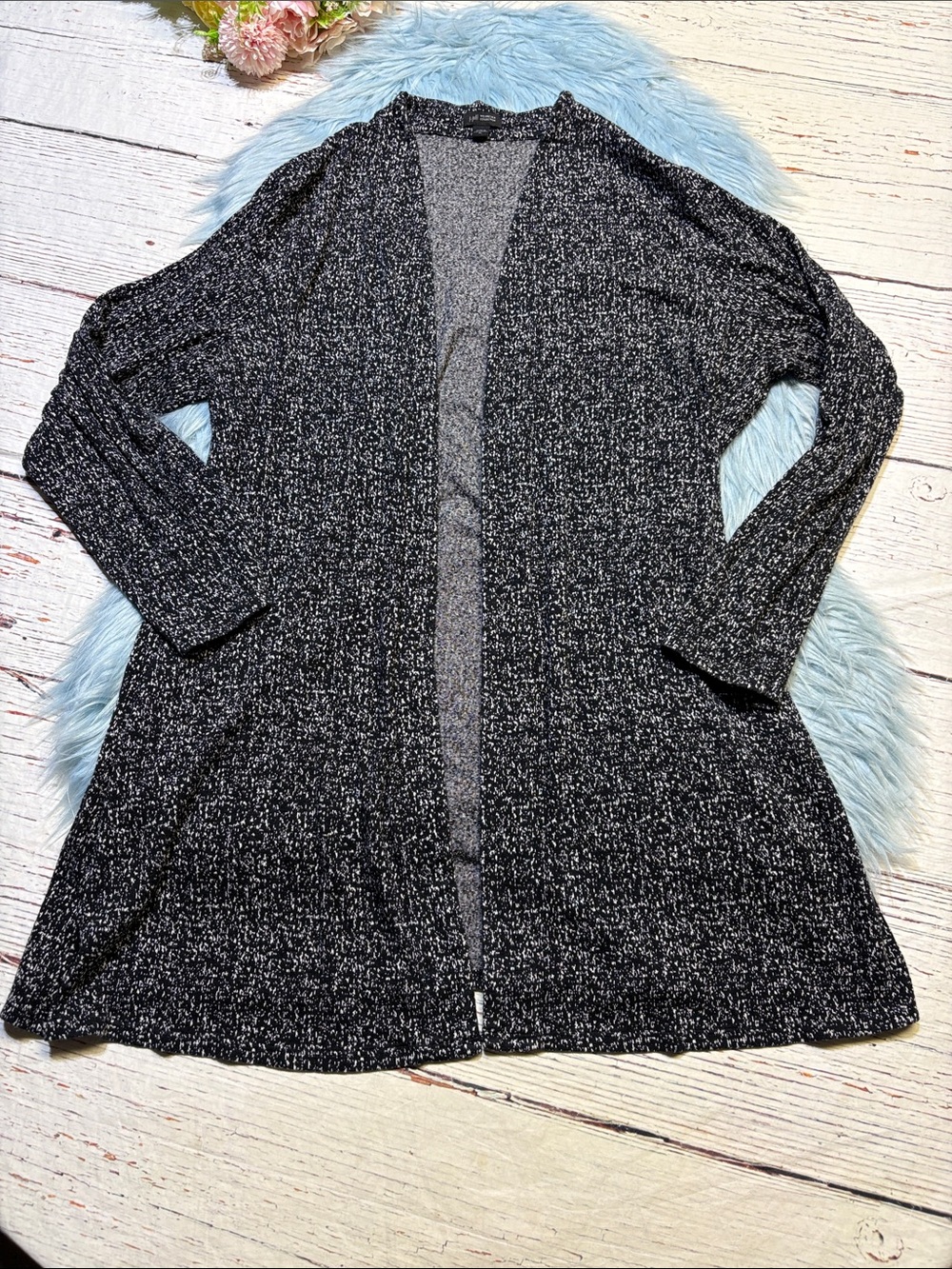 J. Jill Open-Front Black & White Marled Women's Cardigan Sweater sz XL